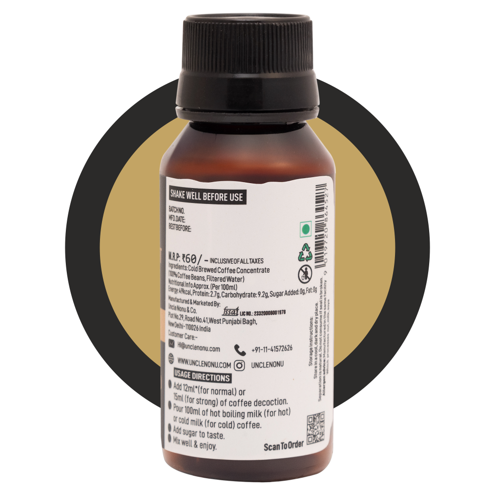 Coffee Shots + Decoction| Liquid Coffee | Black Gold | 100% Coffee | Pack of 6 Shots (60mlx6)
