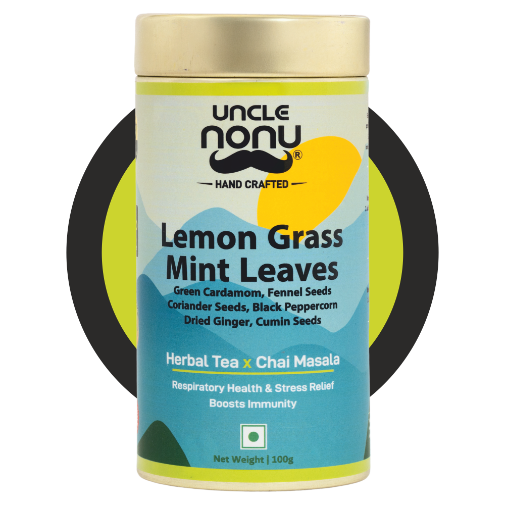 Uncle Nonu Lemon Grass-Mint Leaves Herbal Tea x Chai Masala | 100 Grams | 100% Natural Ingredients